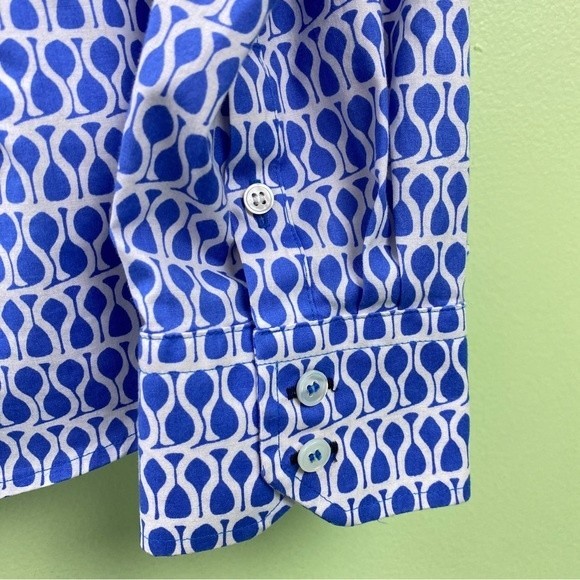 Talbots Blue Geometric Print Long Sleeve Button Up Shirt - Picture 5 of 13